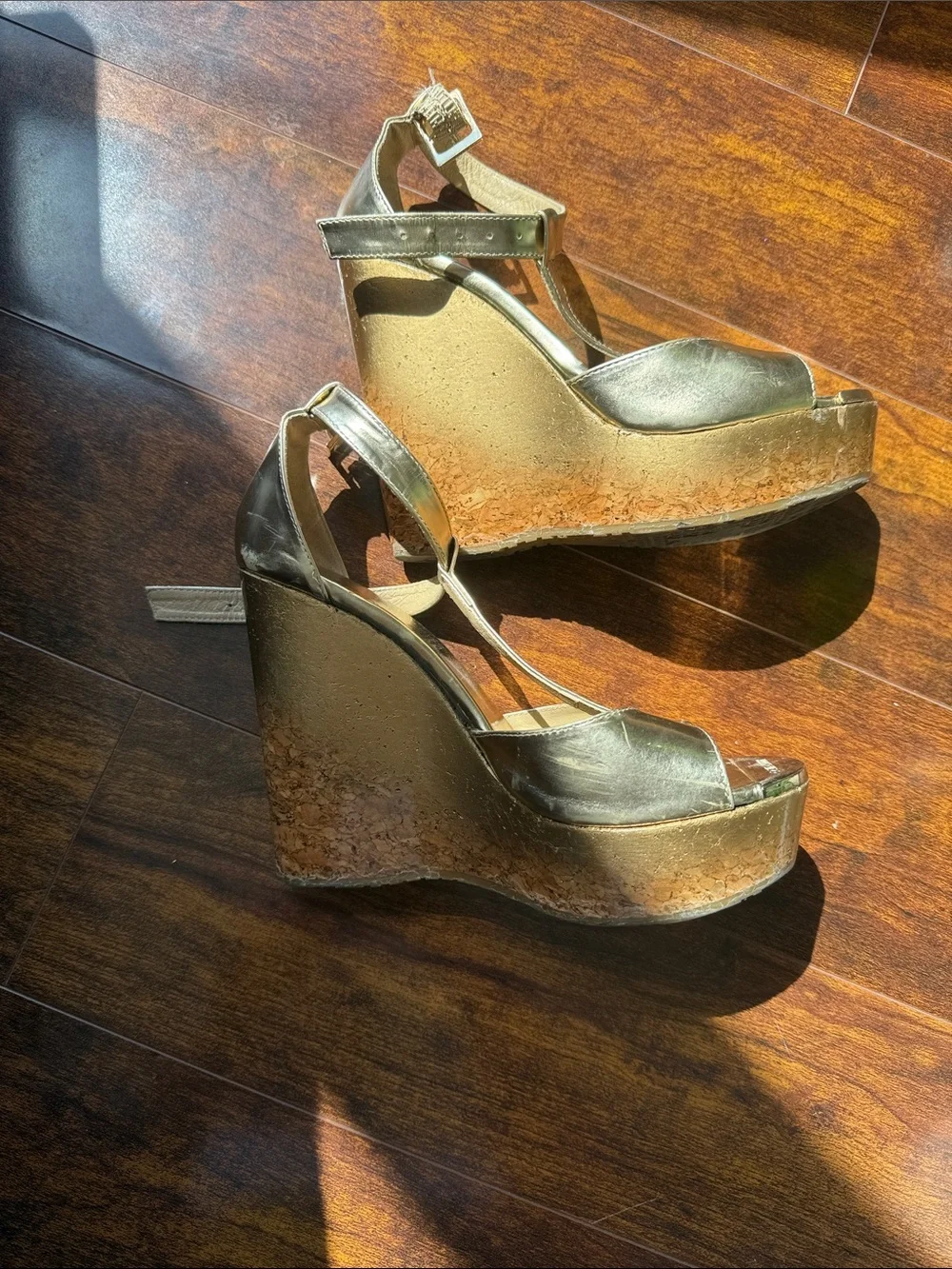 Metallic Gold Platform Ankle-Strap Sandals